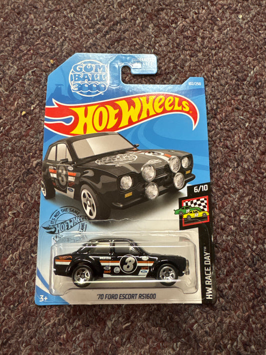 Hot Wheels '70 FORD ESCORT RS1600, HW RACE DAY, Gum Ball 3000, Black,