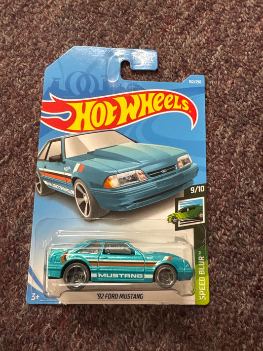 2019 Hot Wheels #152 Speed Blur 9/10 '92 FORD MUSTANG Teal w/Gray Wheels