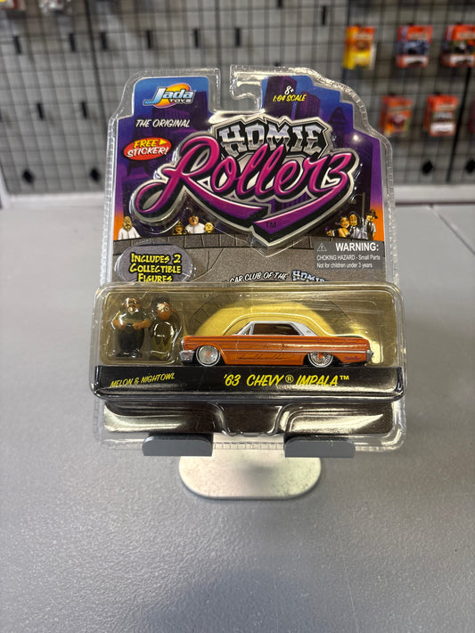 Jada Toys..Homie Rollers ‘63 Chevy Impala w/ Melon & Nightowl 1:64