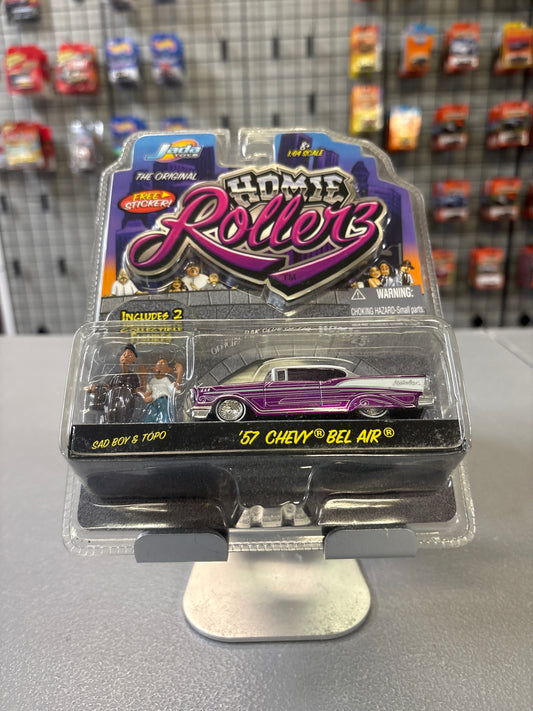 Jada Toys Homie Rollers 1:64 1957 Chevy Bel Air Lowrider Diecast Car Purple
