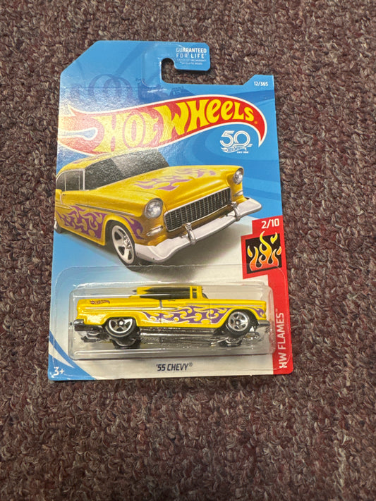 2017 Hot Wheels #12 HW Flames 2/10 '55 CHEVY Yellow w/Chrome
