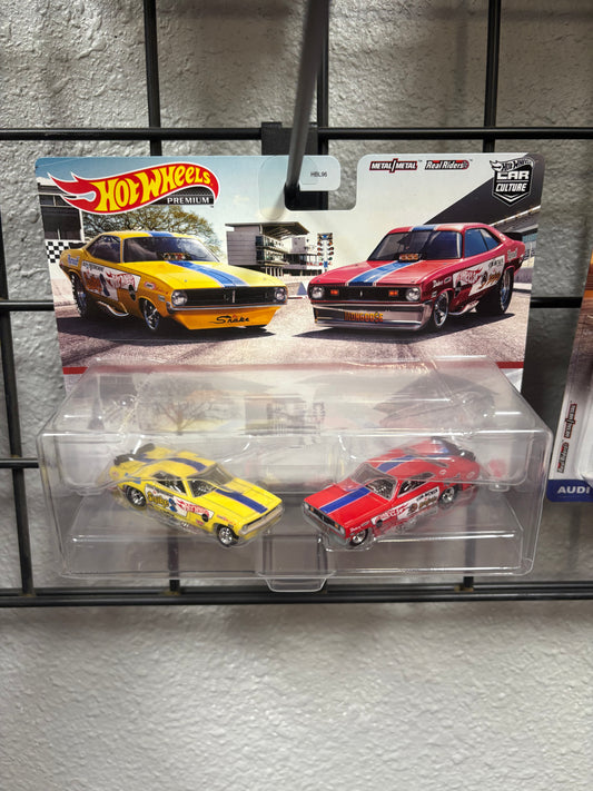 Hot Wheels Premium Car Culture 2-Pack Snake Mongoose 72 Plymouth Cuda Duster Car