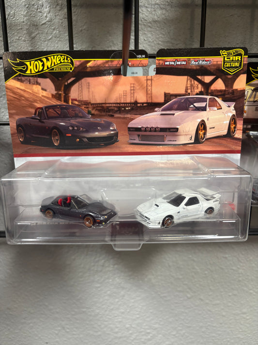 Hot Wheels Premium 2-Pack - '04 Mazda Mazdaspeed  Miata & Mazda RX7 FC Pandem